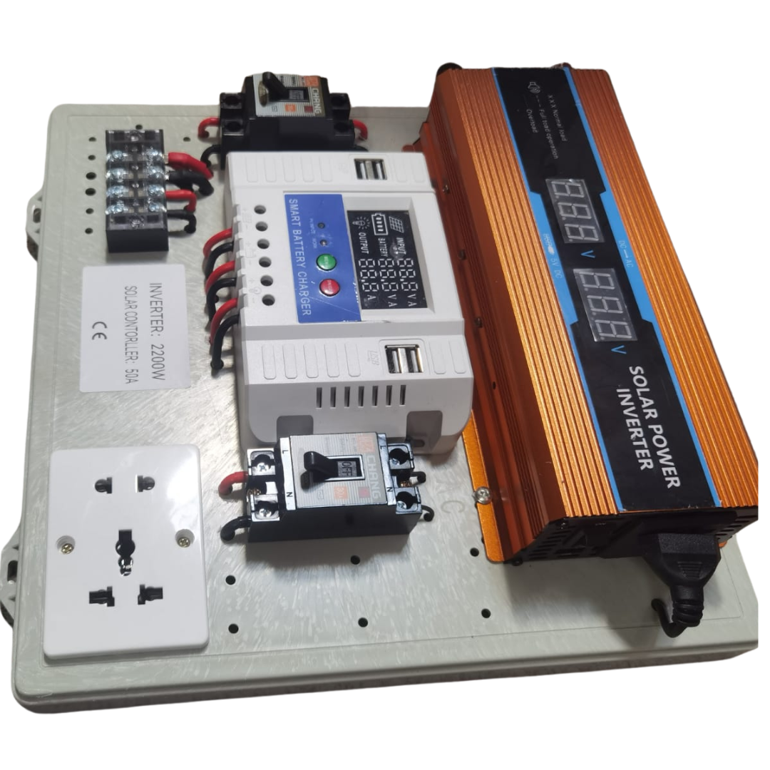 Kit invertor solar 2200W cu controller 50A – Sistem complet pentru panouri fotovoltaice, baterii și consumatori casnici 