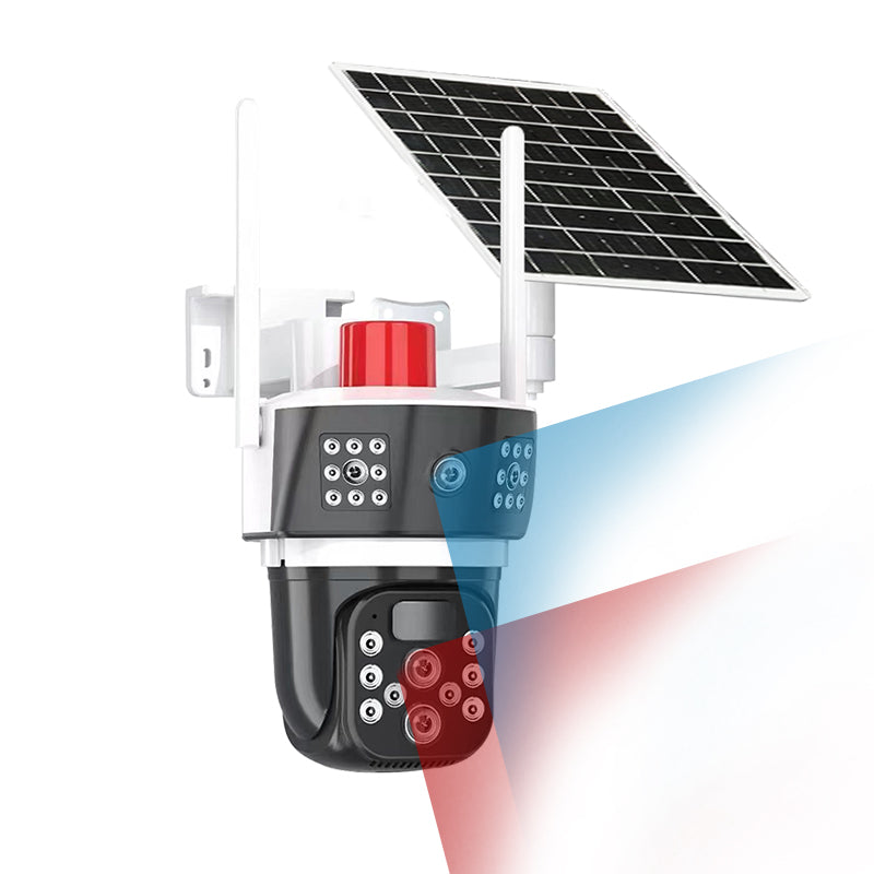 Cameră solară supraveghere 6MP Dual Lens 10X Zoom – Rotativă PTZ, Panou 10W, Baterie 18000mAh