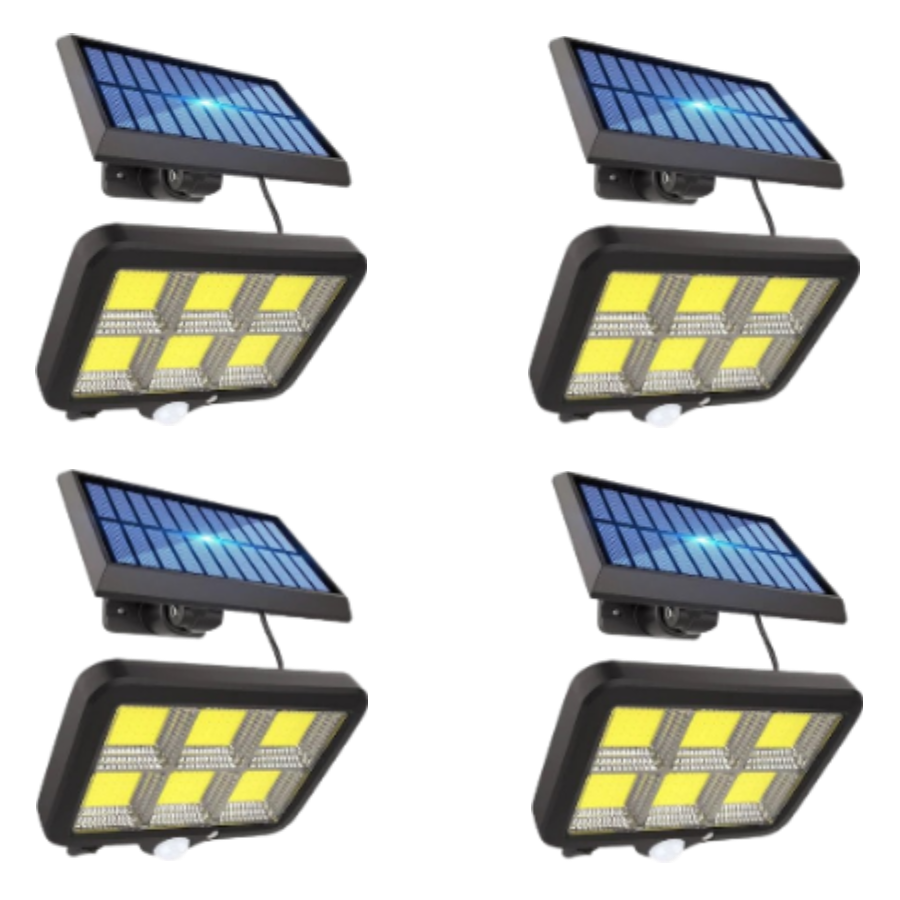 Set 4 Proiectoare solare 120 LED COB iKlassQeer, senzor de lumina si miscare 