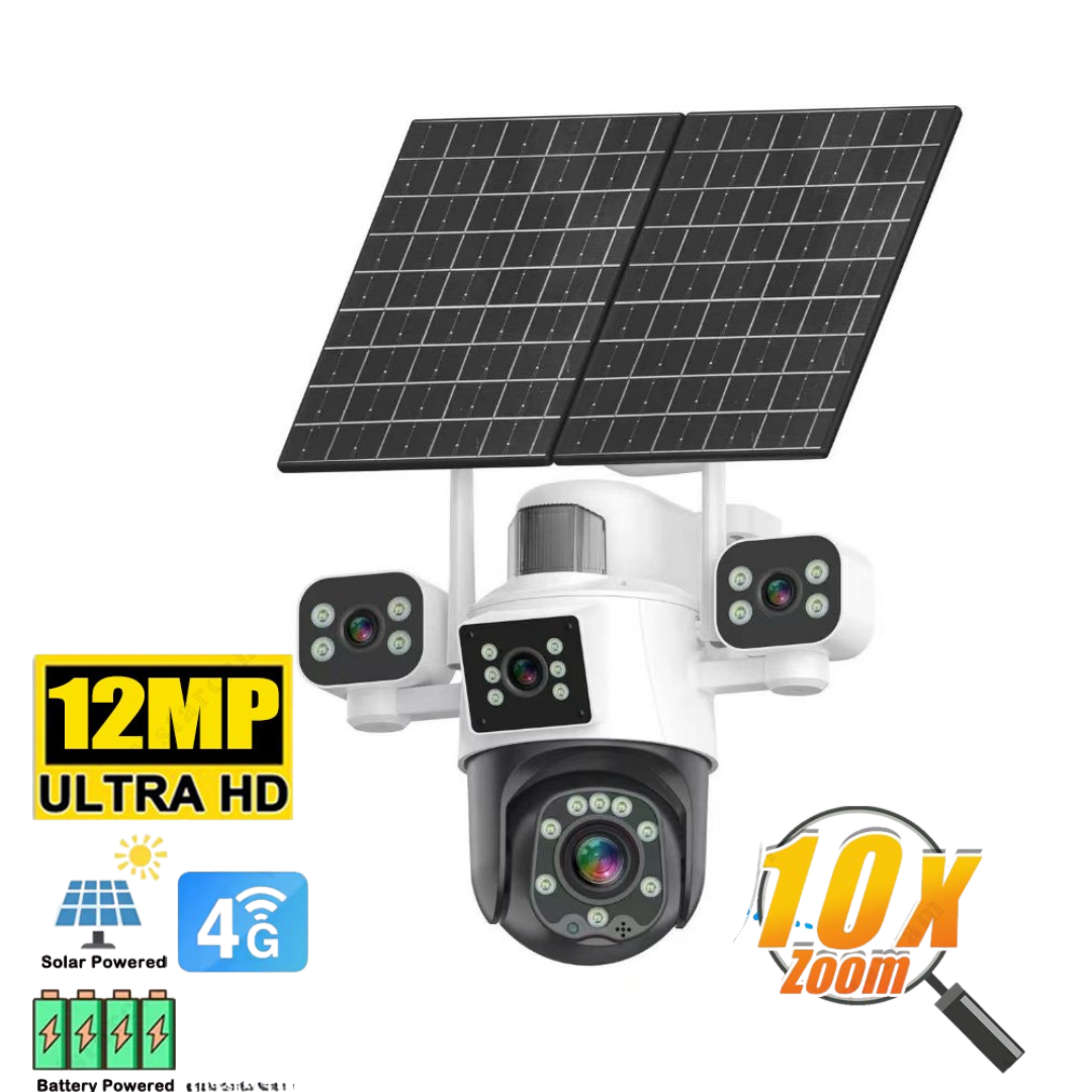 Cameră supraveghere 4 lentile 5MP cu PTZ și panouri solare 4G