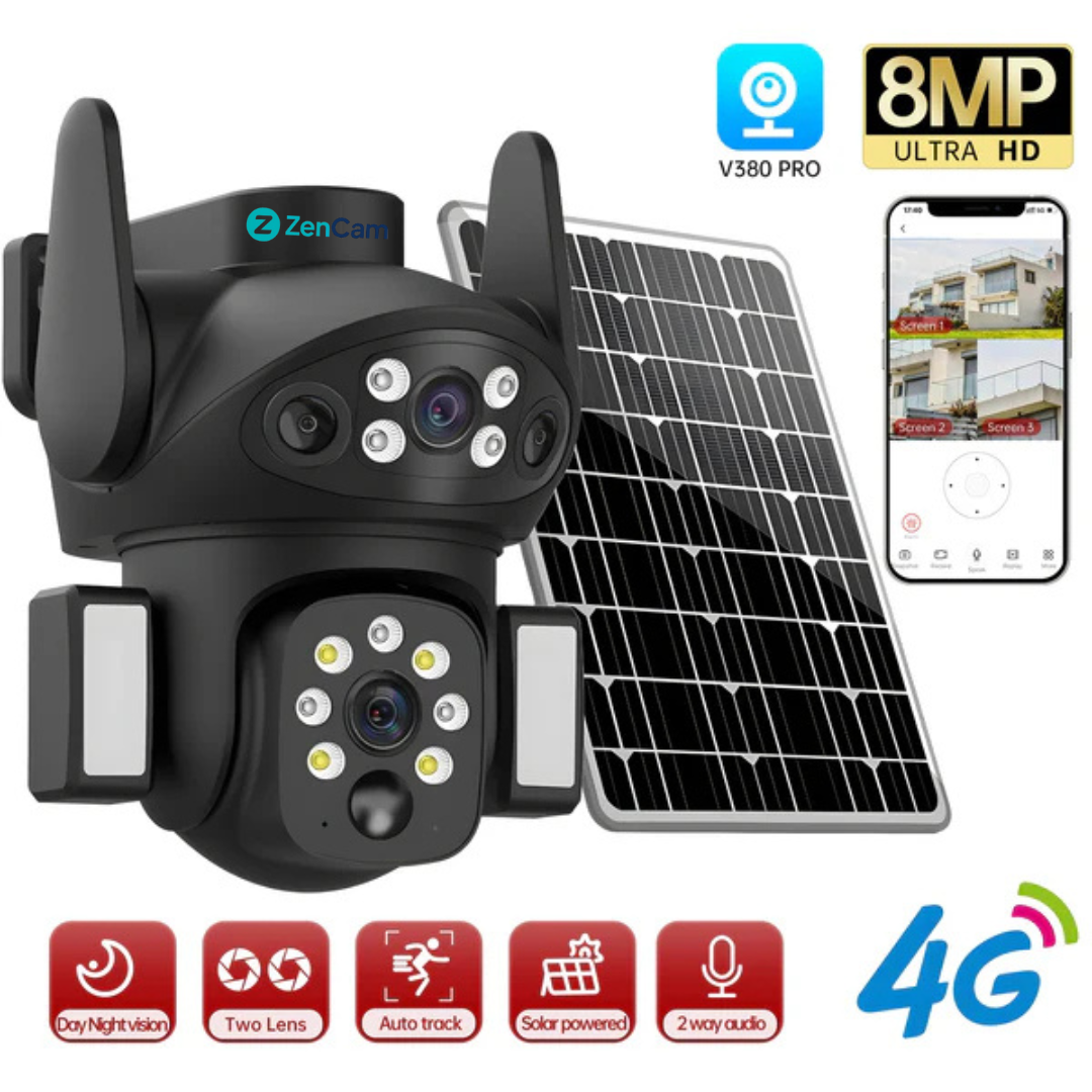 Camera solara 4G PTZ dual lens 8MP – vedere frontala