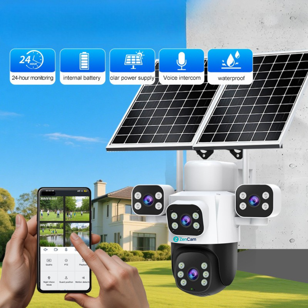 Cameră solară profesională cu vedere panoramică 360° și alimentare 20W.