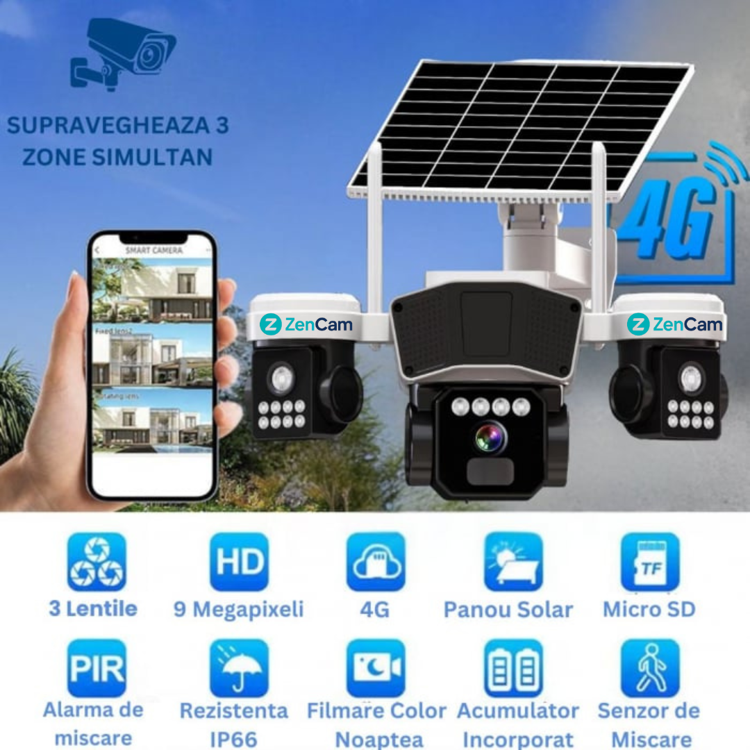 Camera solara cu lentile rotative manual 360 grade