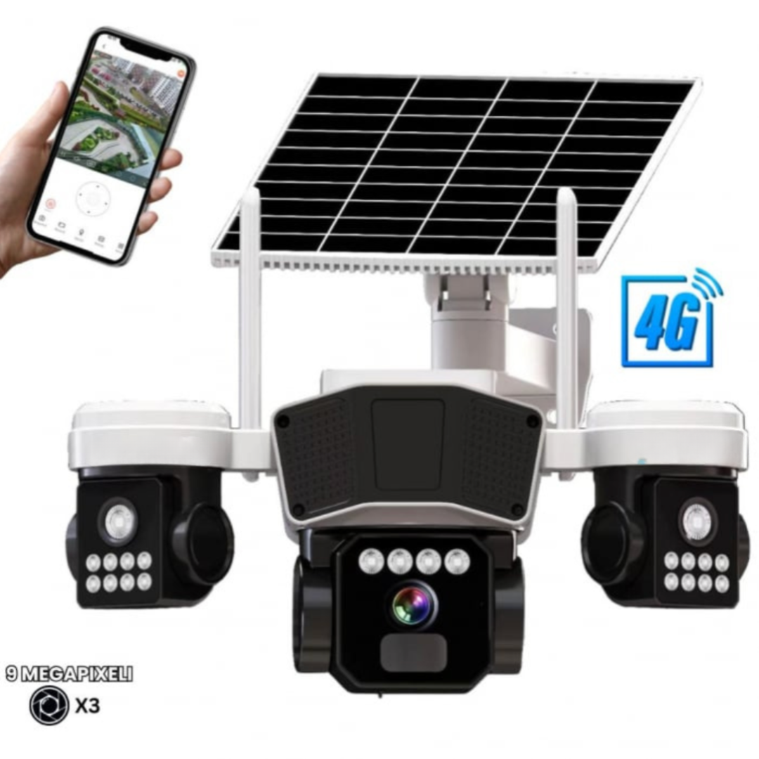 とも Cameră Solară 4G cu 3 Lentile – 360° Manual + PTZ Motorizată, 9MP