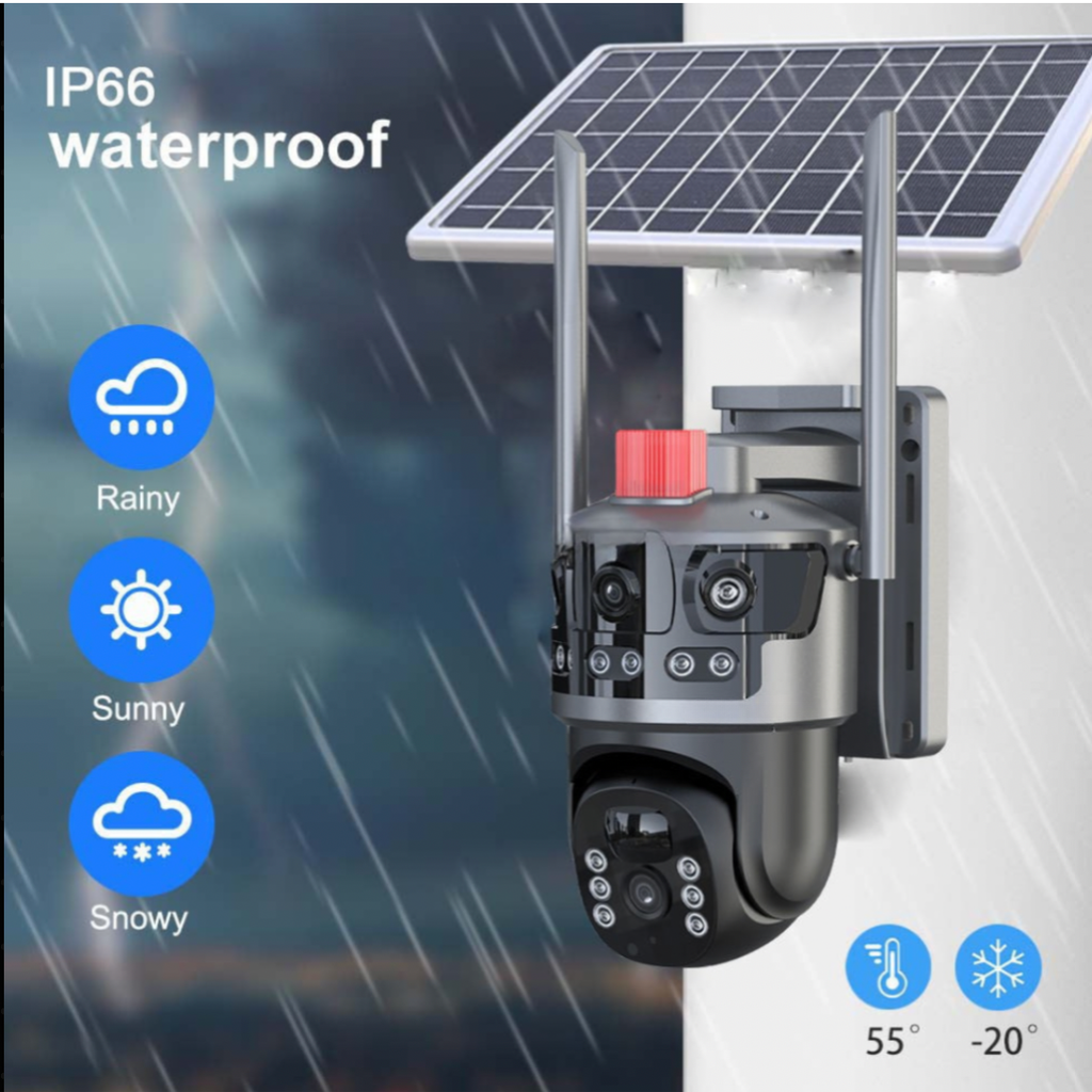 Cameră solară 4G pentru exterior cu panou solar 10W, dual-lens 12MP și monitorizare inteligentă zi și noapte
