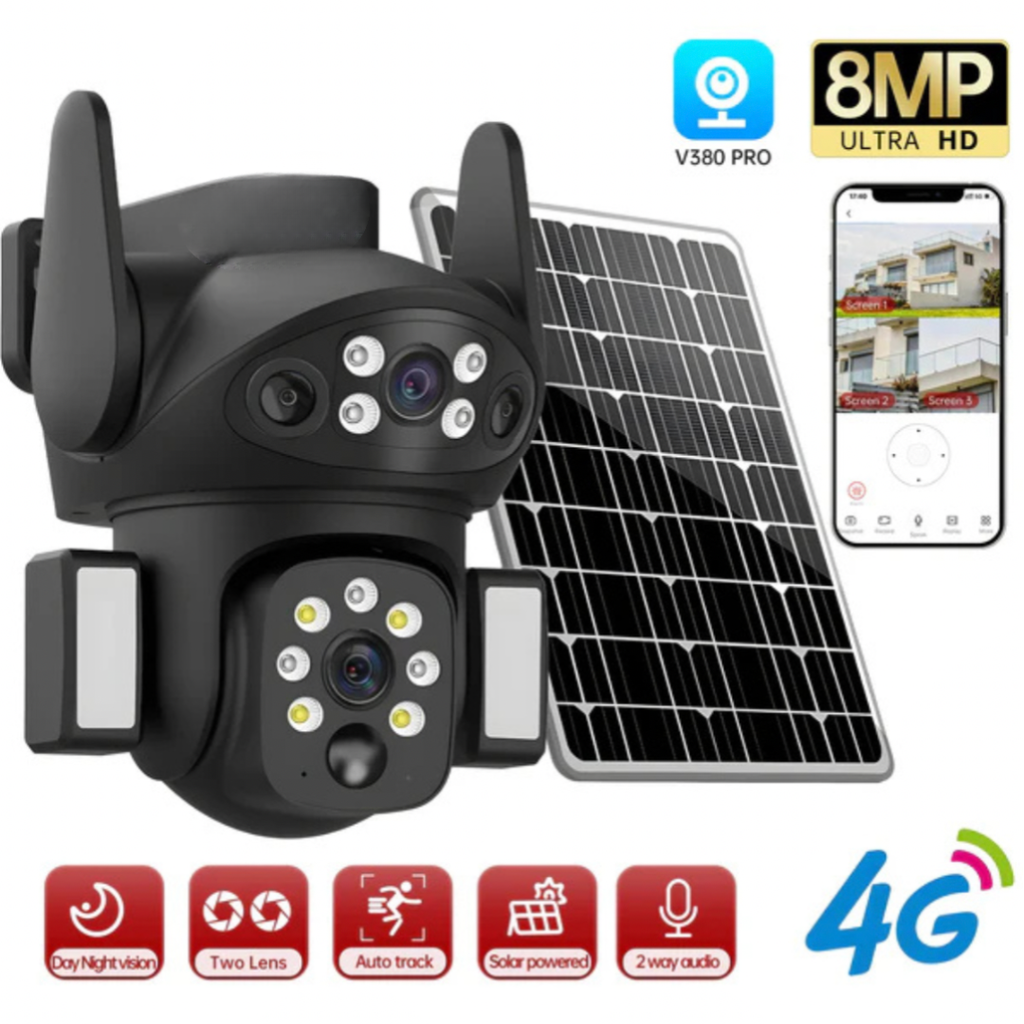 Cameră solară 4G PTZ dual-lens 8MP cu rotire automată și supraveghere inteligentă pentru exterior