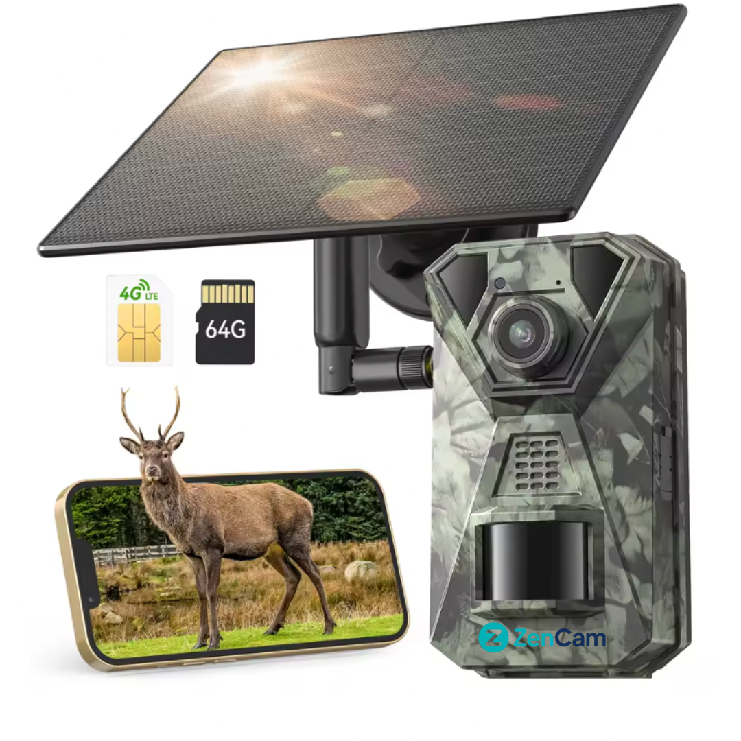 Cameră solară 4G de vânătoare cu rezoluție 2.7K și baterie 8700mAh pentru monitorizare wildlife.
