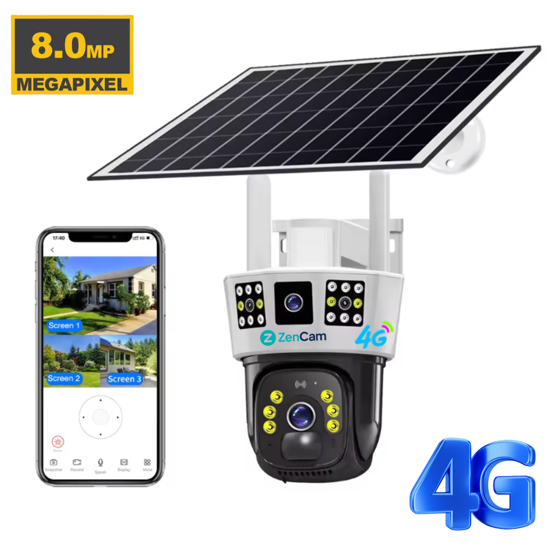 Cameră solară 8MP cu două lentile și baterie 16.000mAh pentru exterior.