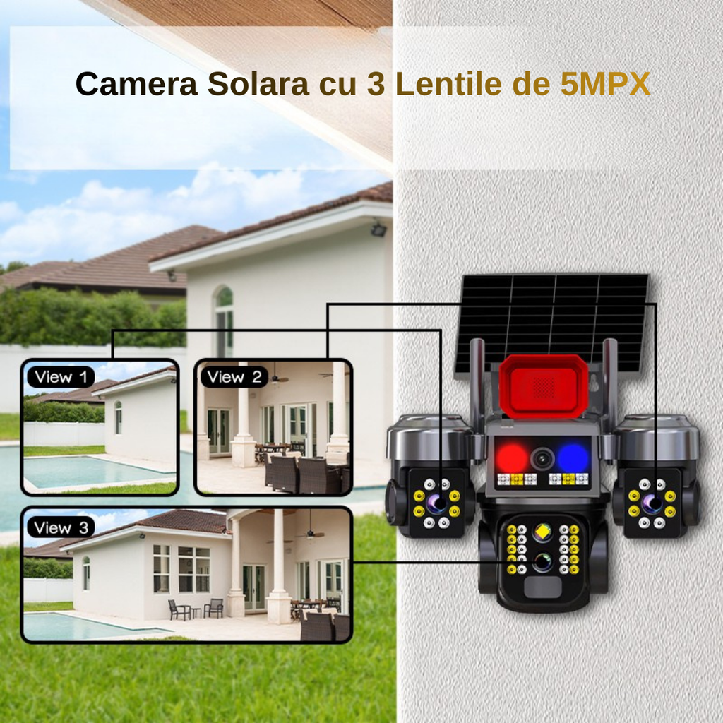 Cameră solară PTZ cu control din aplicația V380 Pro
