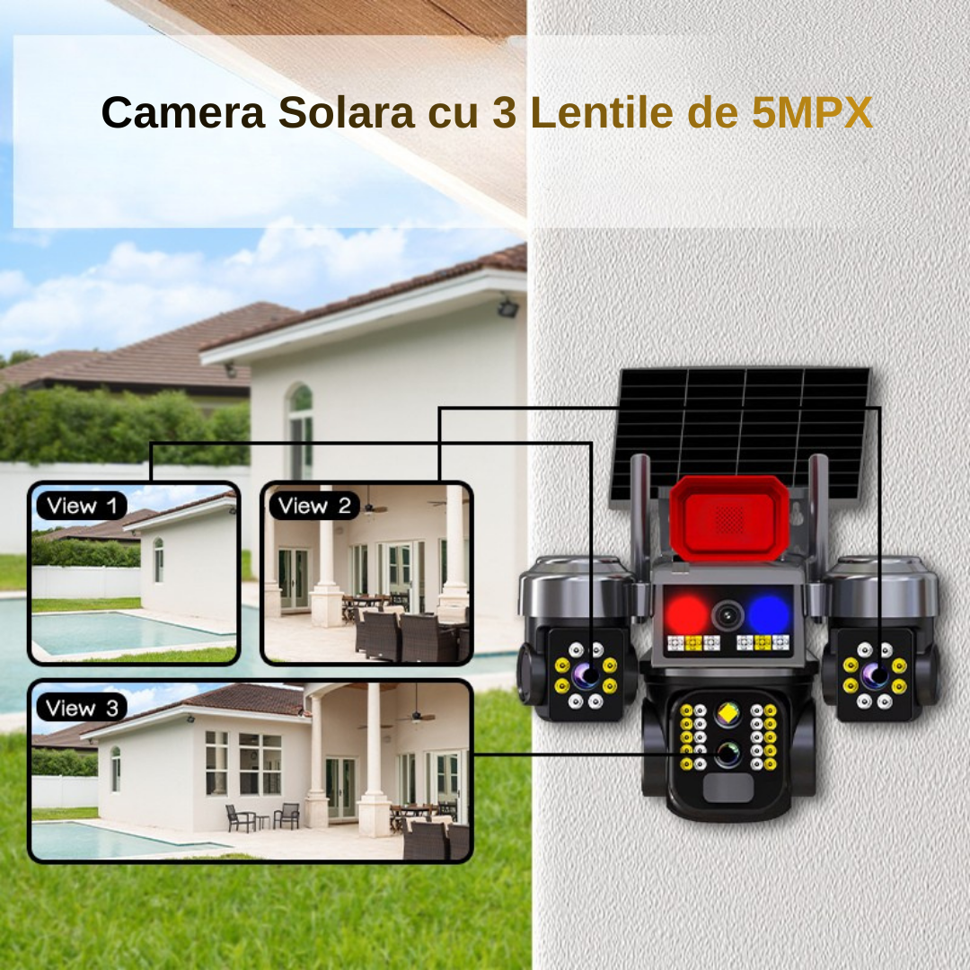 Cameră solară PTZ cu control din aplicația V380 Pro