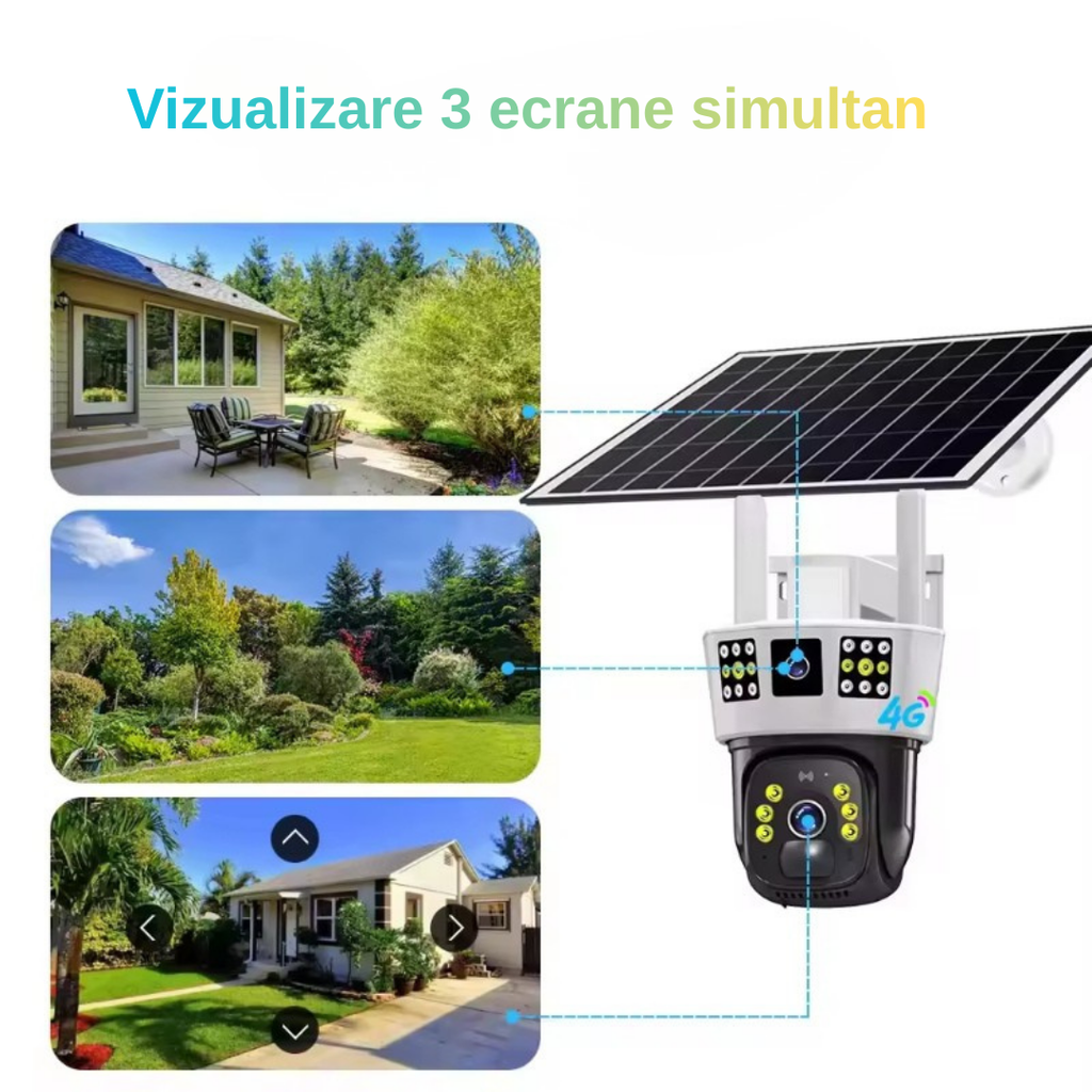 Cameră de supraveghere solară cu acumulator puternic de 16000mAh pentru funcționare continuă fără alimentare externă