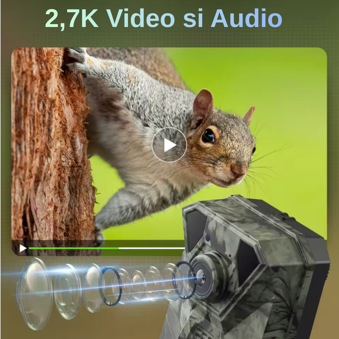 Cameră de pădure solară cu 4G, senzor de mișcare și înregistrare 2.7K.