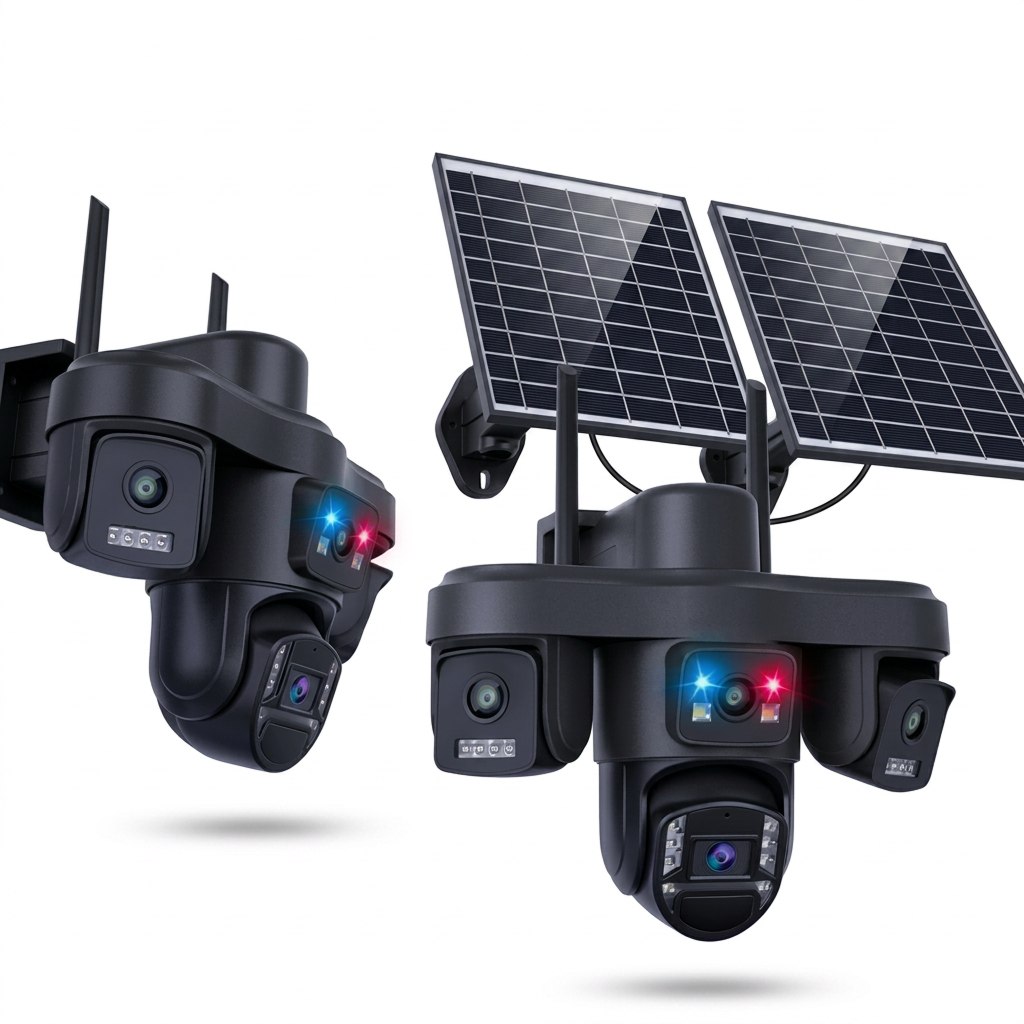 Cameră de Supraveghere 4G cu Panou Solar Dublu, 4 Camere Integrate, 12MP Ultra HD, IP66, Vedere Nocturnă, Card 32GB Inclus