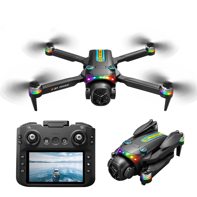 Dronă cu 2 camere, lumini RGB și telecomandă cu ecran cu rază de 150m