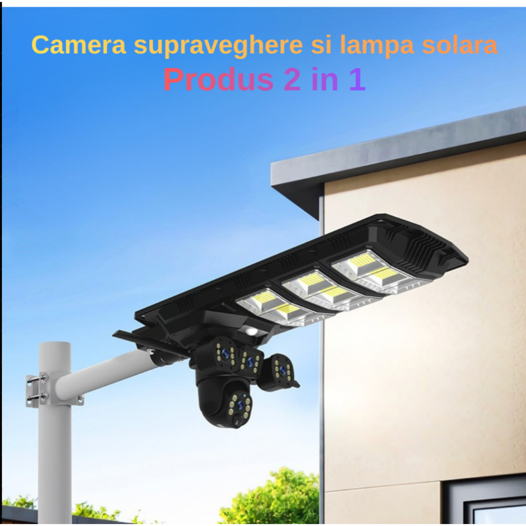 Lampă solară cu cameră de supraveghere 4G, panou solar de 20W și autonomie totală fără alimentare externă