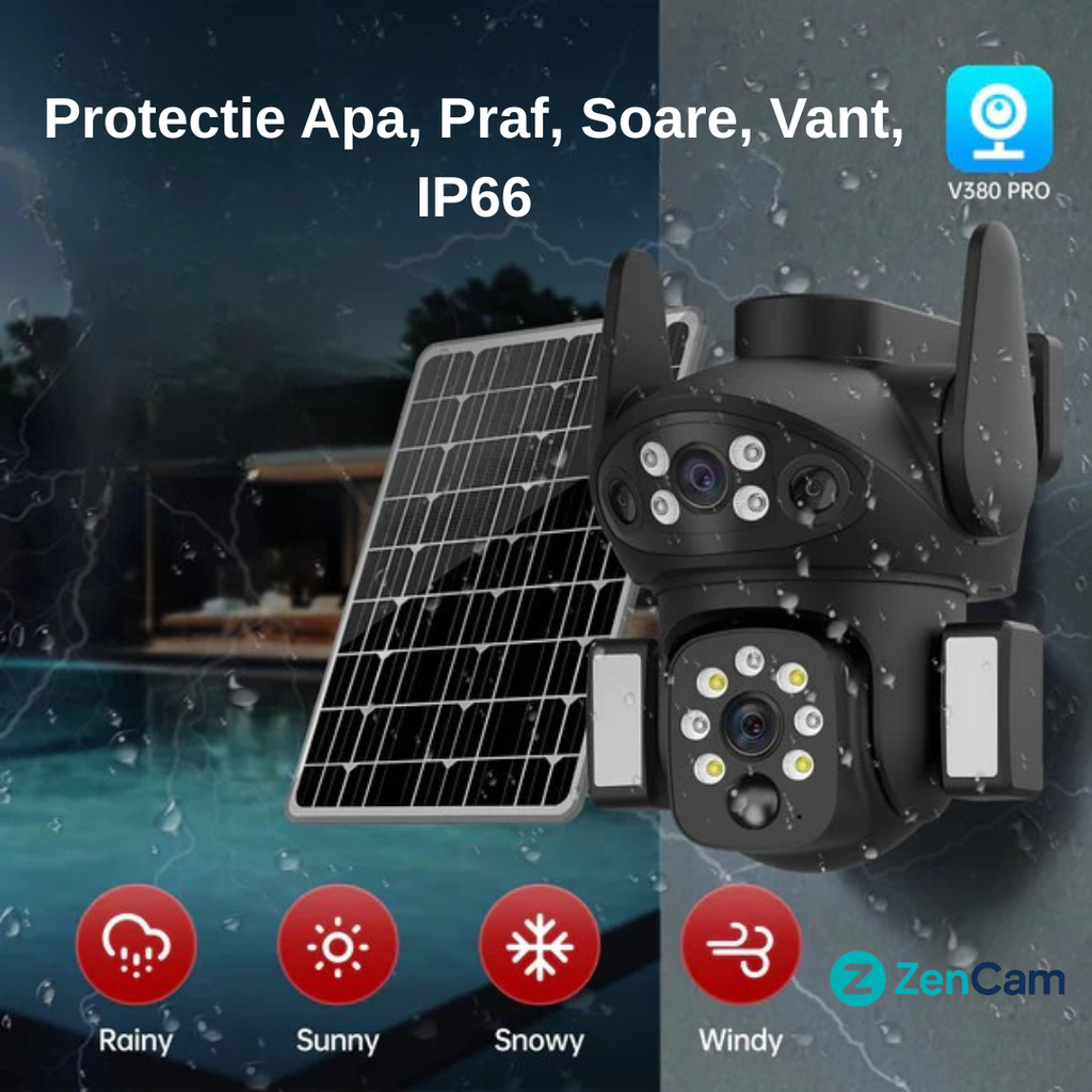 Cameră Solară 4G PTZ Dual-Lens 8MP – Auto Track, Viziune Nocturnă Color, Alarmă, Audio, Panou Solar