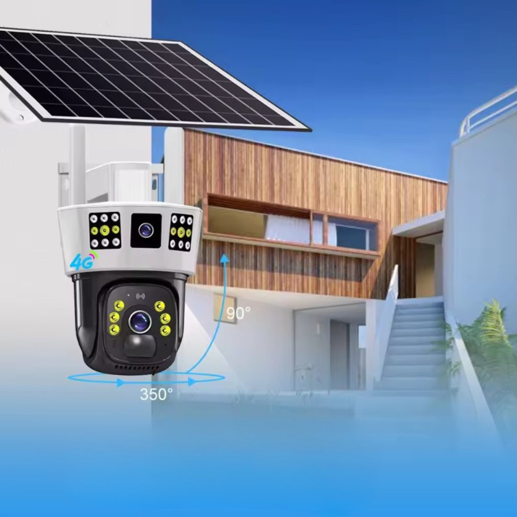 Cameră Solară Dual-Lens 8MP cu Acumulator 16.000mAh, Vedere 360°, Senzor Mișcare și Funcții Complete – Supraveghere Autonomă 24/7