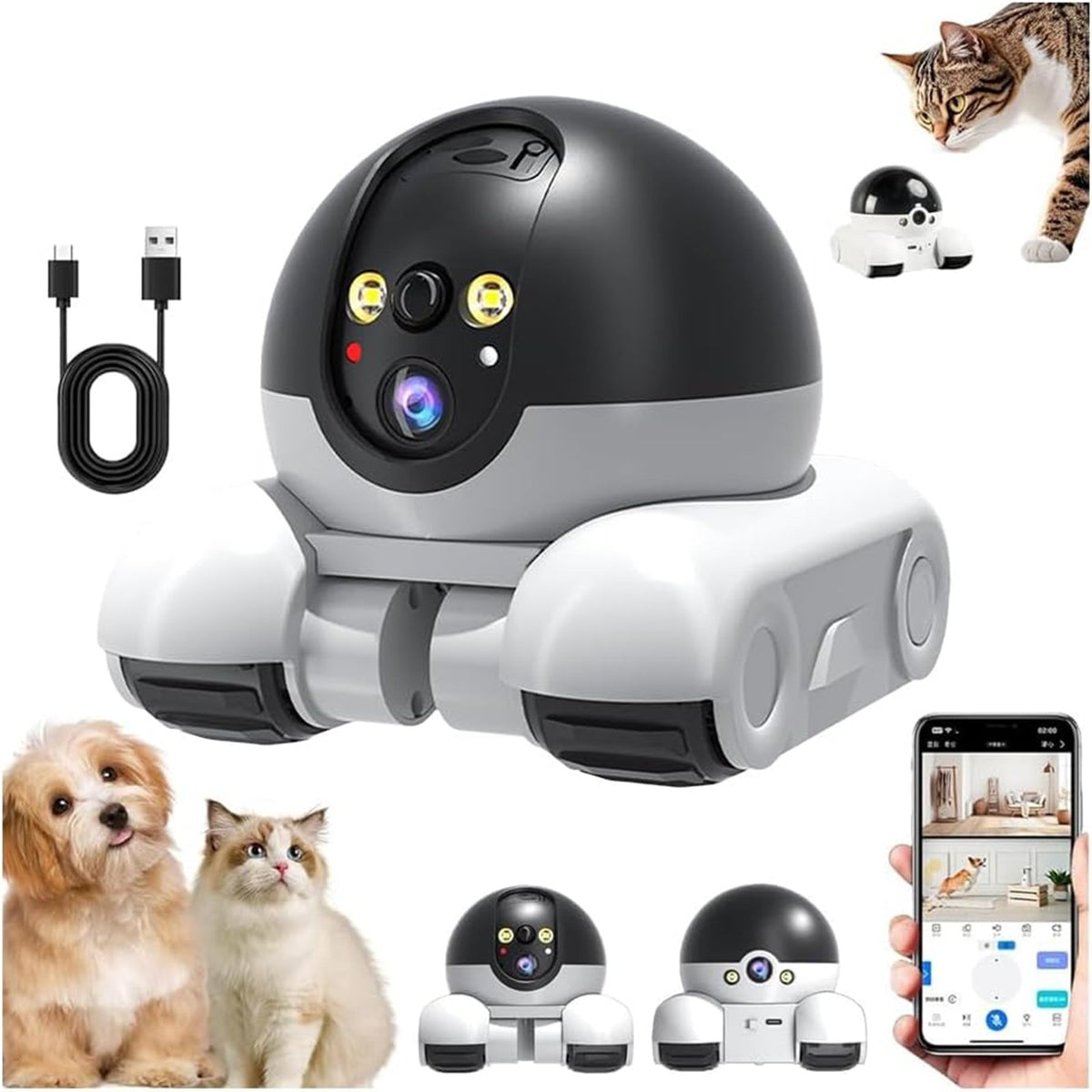 Cameră de supraveghere WiFi robot mobil cu 2 camere 5MP și control din telefon