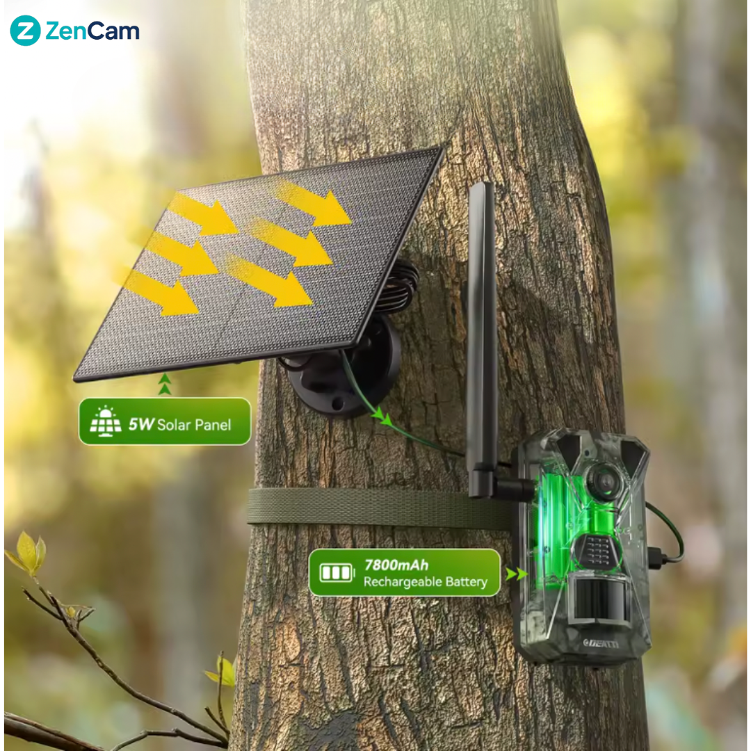 Cameră autonomă 4G pentru monitorizare pădure și animale, alimentată solar.