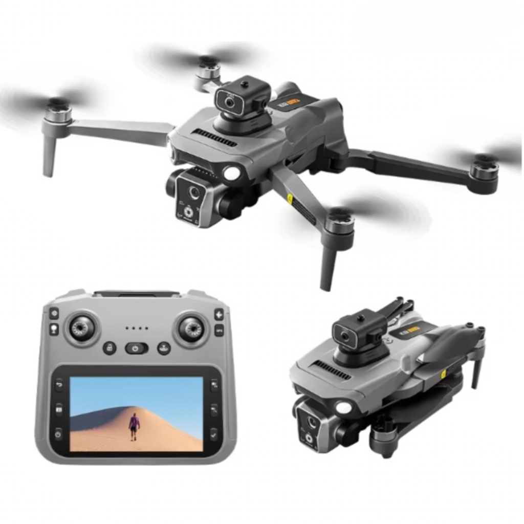 Dronă GPS cu cameră HD, transport 35g, autonomie 20 min, rază 1 km și telecomandă cu ecran 4.3”