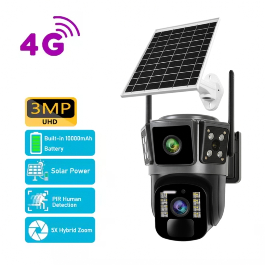 Cameră Solară 4G Dual Lens 3MP cu Acumulator 10.000mAh – IP66